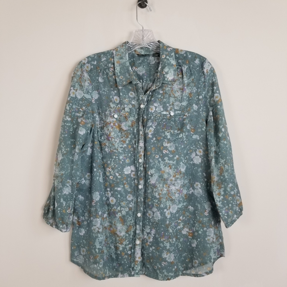Eddie Bauer Lightweight Cotton 3/4 Sleeve Button Front Shirt Top Medium